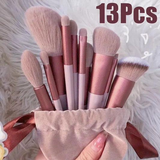 13 PCS Makeup Brushes Set Eye Shadow Foundation Women Cosmetic Brush Eyeshadow Blush Beauty Soft Make Up Tools Bag - Glowella
