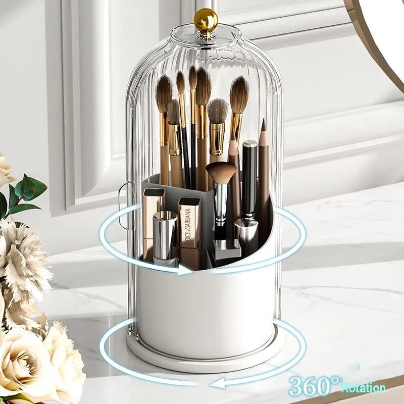 360° Rotating Makeup Brush Holder With Lid Luxury Cosmetic Organizer Lipstick Eyebrow Pencil Holder Eye Shadow Storage Box - Glowella