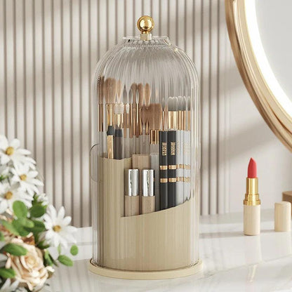 360° Rotating Makeup Brush Holder With Lid Luxury Cosmetic Organizer Lipstick Eyebrow Pencil Holder Eye Shadow Storage Box - Glowella