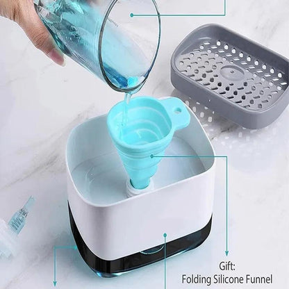 Automatic Soap Dispenser with Sponge Holder for Kitchen, Refillable Soap Container with Drain, Convenient Cleaning Tool - Glowella
